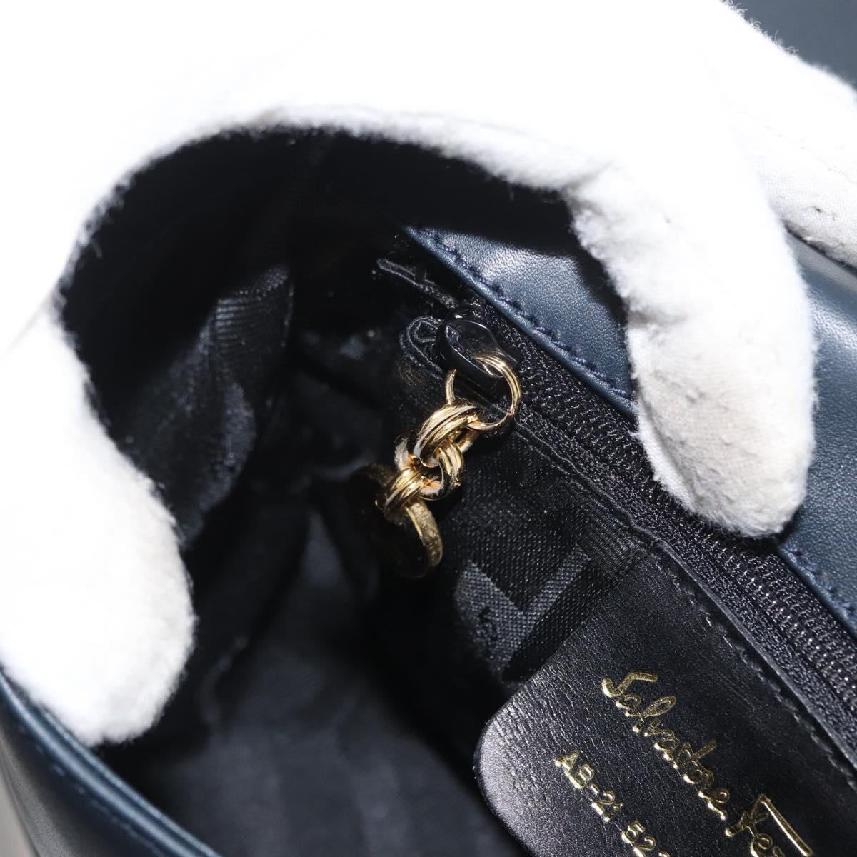 Salvatore Ferragamo Gancini Shoulder Bag Leather Navy Gold Auth fm5223