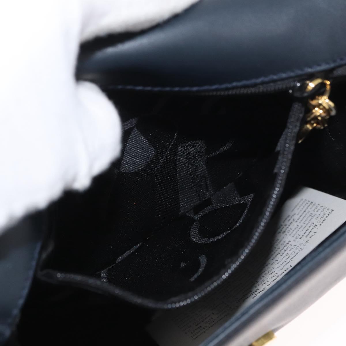 Salvatore Ferragamo Gancini Shoulder Bag Leather Navy Gold Auth fm5223