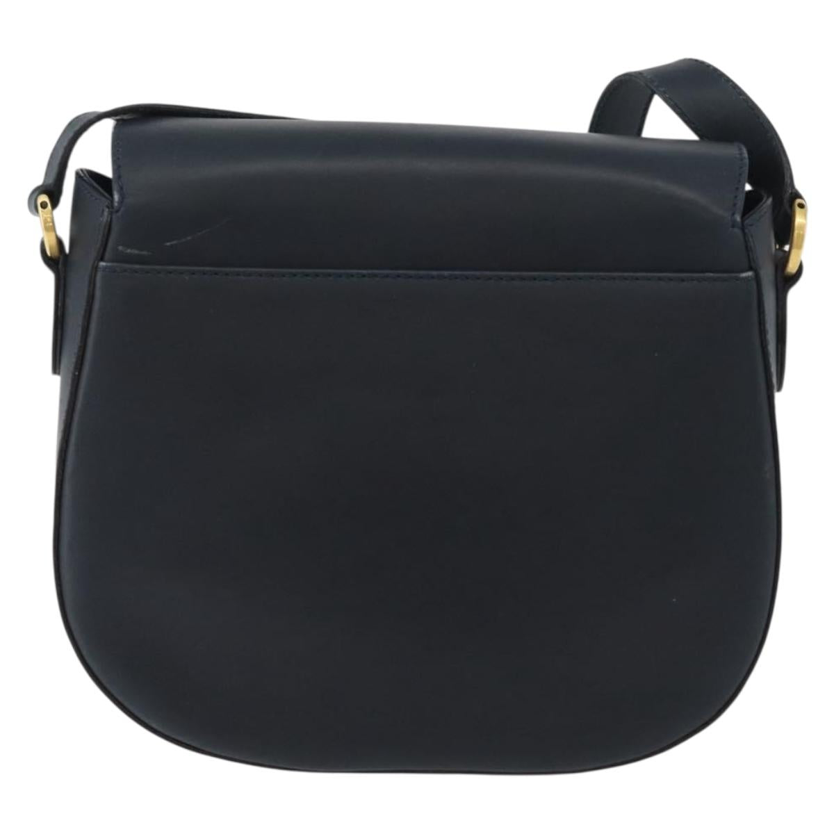 Salvatore Ferragamo Gancini Shoulder Bag Leather Navy Gold Auth fm5223