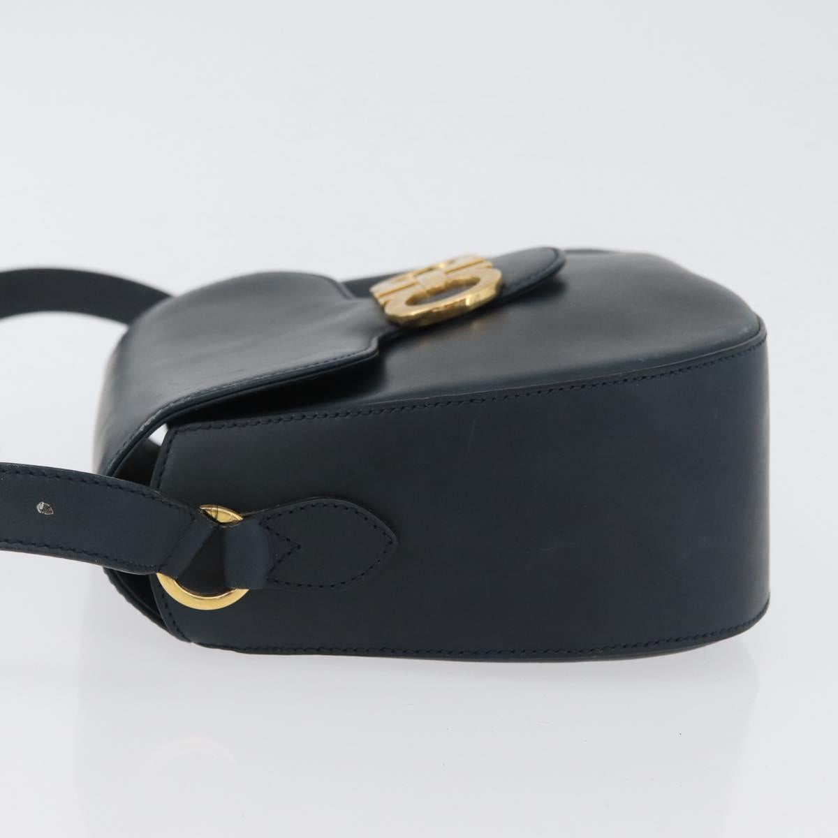 Salvatore Ferragamo Gancini Shoulder Bag Leather Navy Gold Auth fm5223