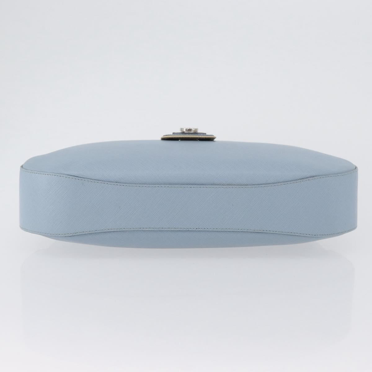 Salvatore Ferragamo Gancini Shoulder Bag Leather Light Blue Silver Auth fm5224
