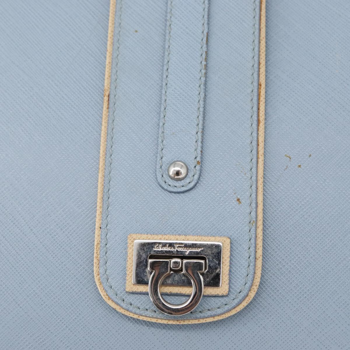 Salvatore Ferragamo Gancini Shoulder Bag Leather Light Blue Silver Auth fm5224