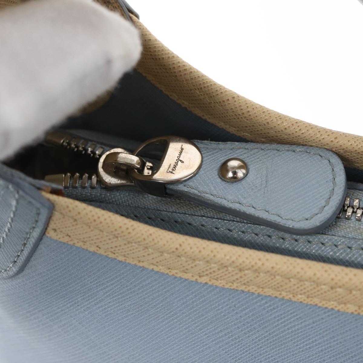 Salvatore Ferragamo Gancini Shoulder Bag Leather Light Blue Silver Auth fm5224