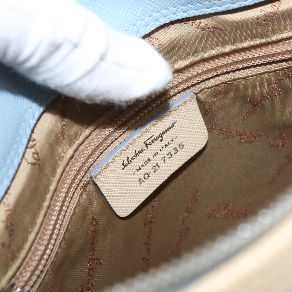 Salvatore Ferragamo Gancini Shoulder Bag Leather Light Blue Silver Auth fm5224