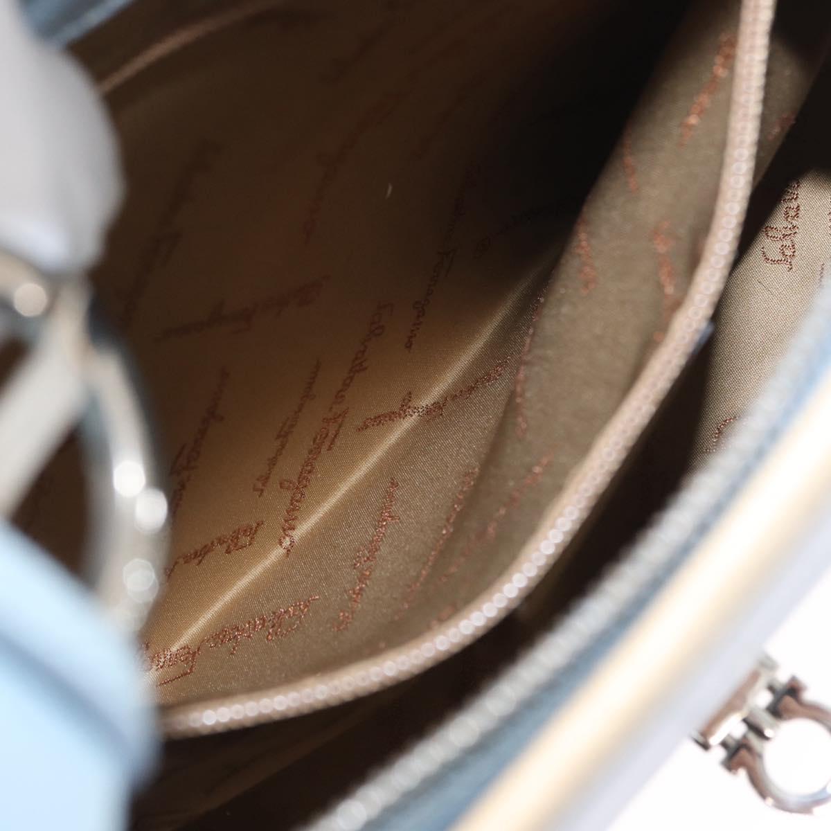Salvatore Ferragamo Gancini Shoulder Bag Leather Light Blue Silver Auth fm5224