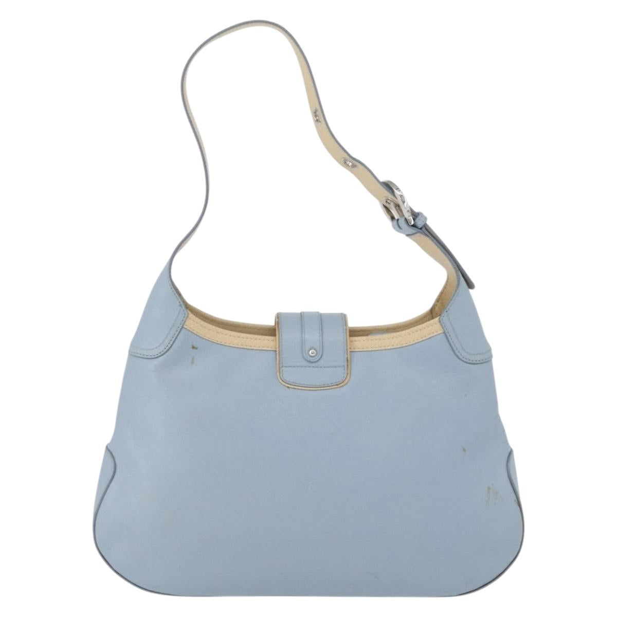 Salvatore Ferragamo Gancini Shoulder Bag Leather Light Blue Silver Auth fm5224