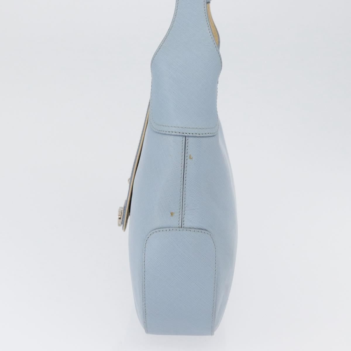 Salvatore Ferragamo Gancini Shoulder Bag Leather Light Blue Silver Auth fm5224