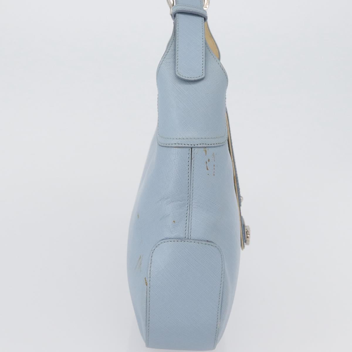 Salvatore Ferragamo Gancini Shoulder Bag Leather Light Blue Silver Auth fm5224