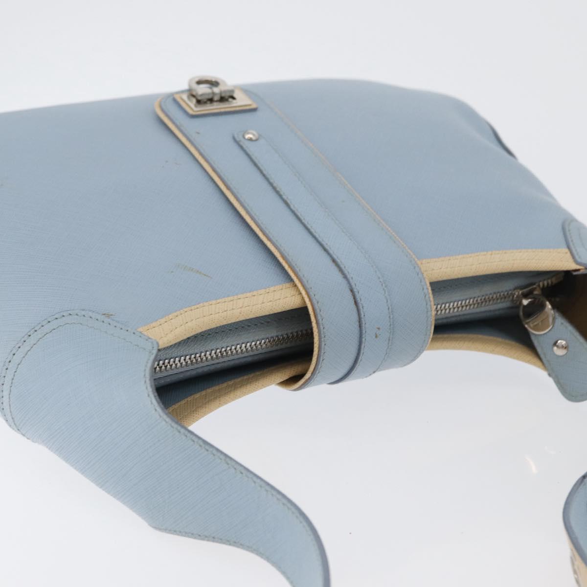 Salvatore Ferragamo Gancini Shoulder Bag Leather Light Blue Silver Auth fm5224