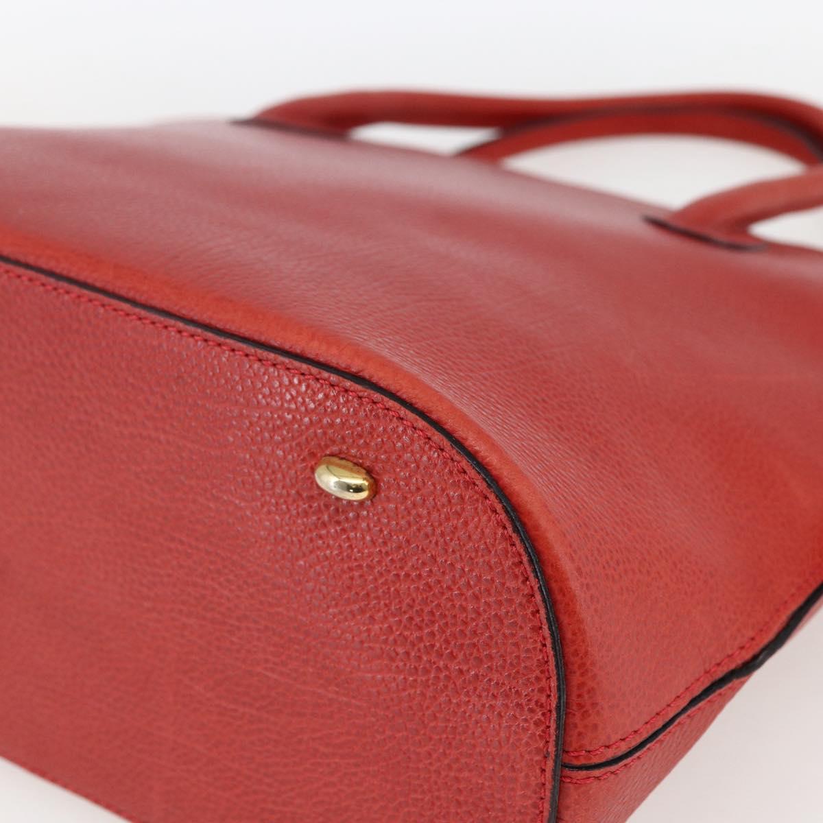 CELINE Hand Bag Leather Red Gold Auth fm5225