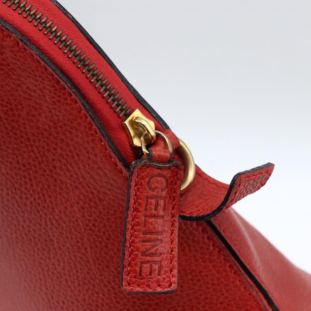 CELINE Hand Bag Leather Red Gold Auth fm5225