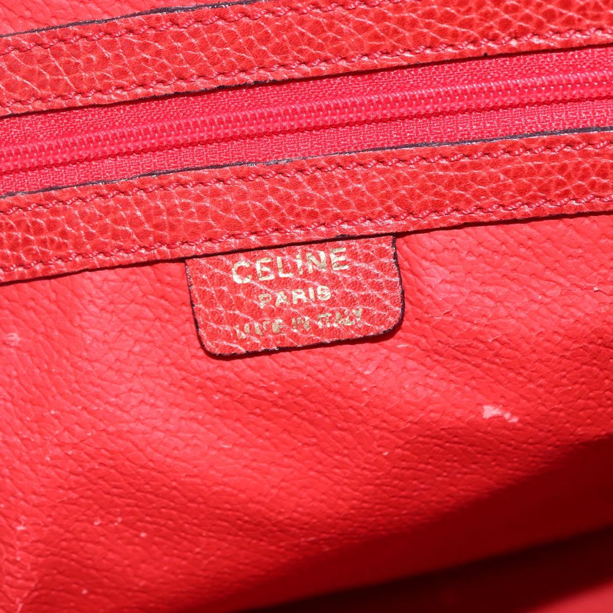 CELINE Hand Bag Leather Red Gold Auth fm5225