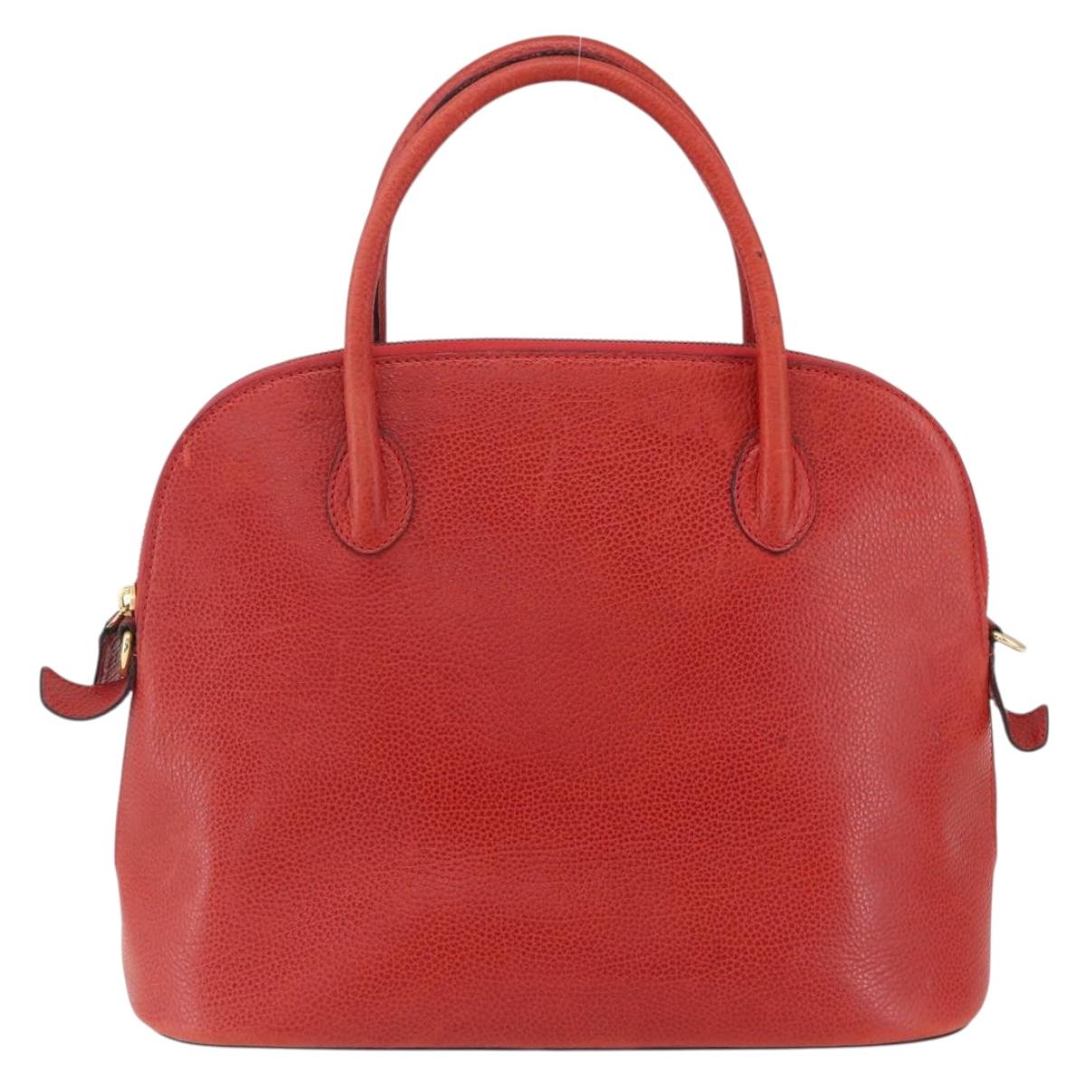 CELINE Hand Bag Leather Red Gold Auth fm5225