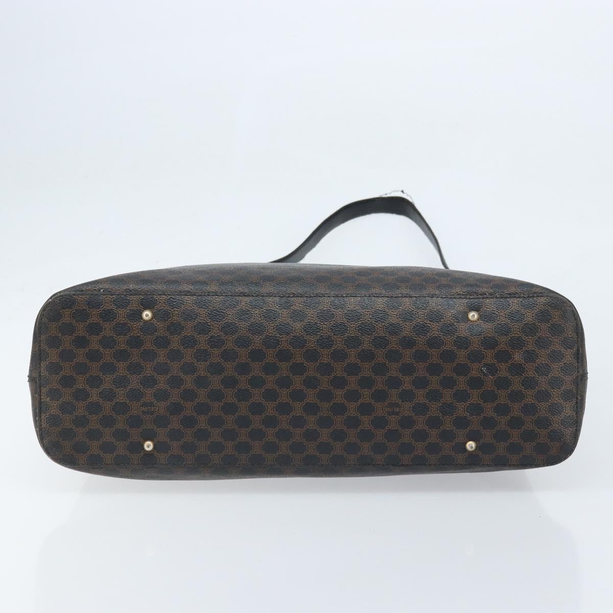 CELINE Macadam Canvas Shoulder Bag PVC Leather Black Gold Auth fm5227