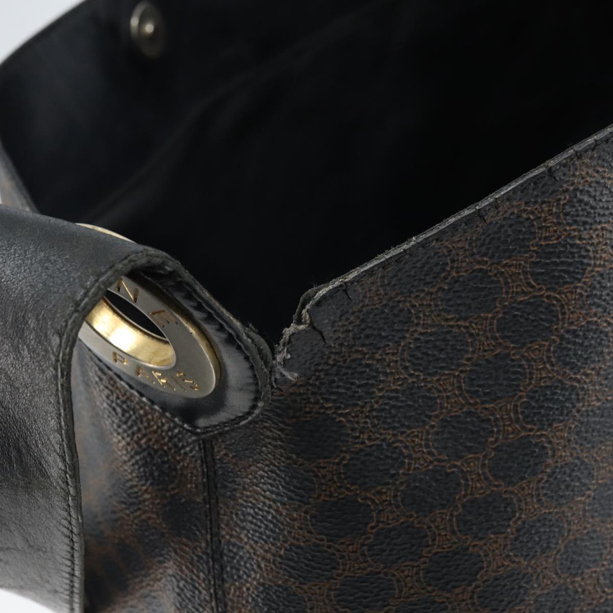 CELINE Macadam Canvas Shoulder Bag PVC Leather Black Gold Auth fm5227