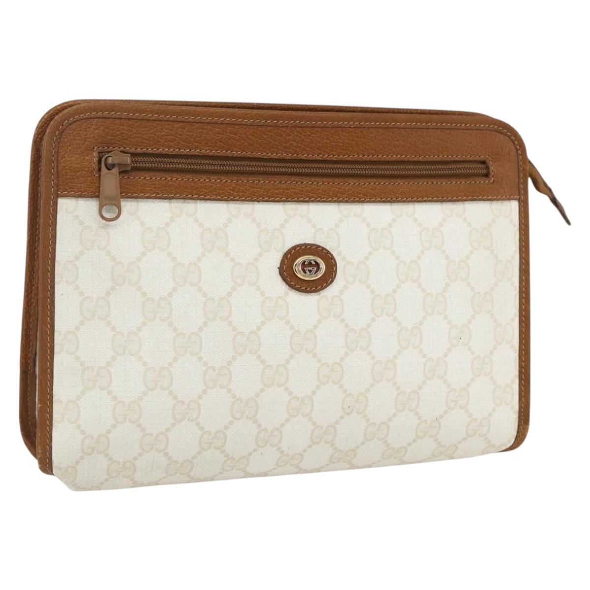 GUCCI GG Supreme Clutch Bag PVC Leather Ivory Gold 41 01 037 Auth fm5228