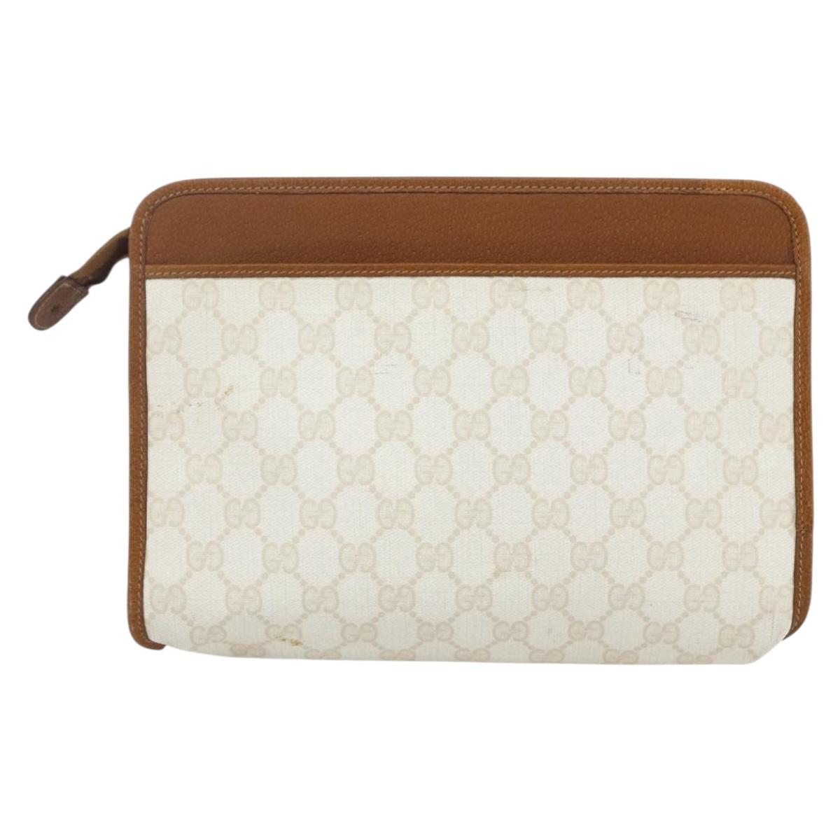 GUCCI GG Supreme Clutch Bag PVC Leather Ivory Gold 41 01 037 Auth fm5228
