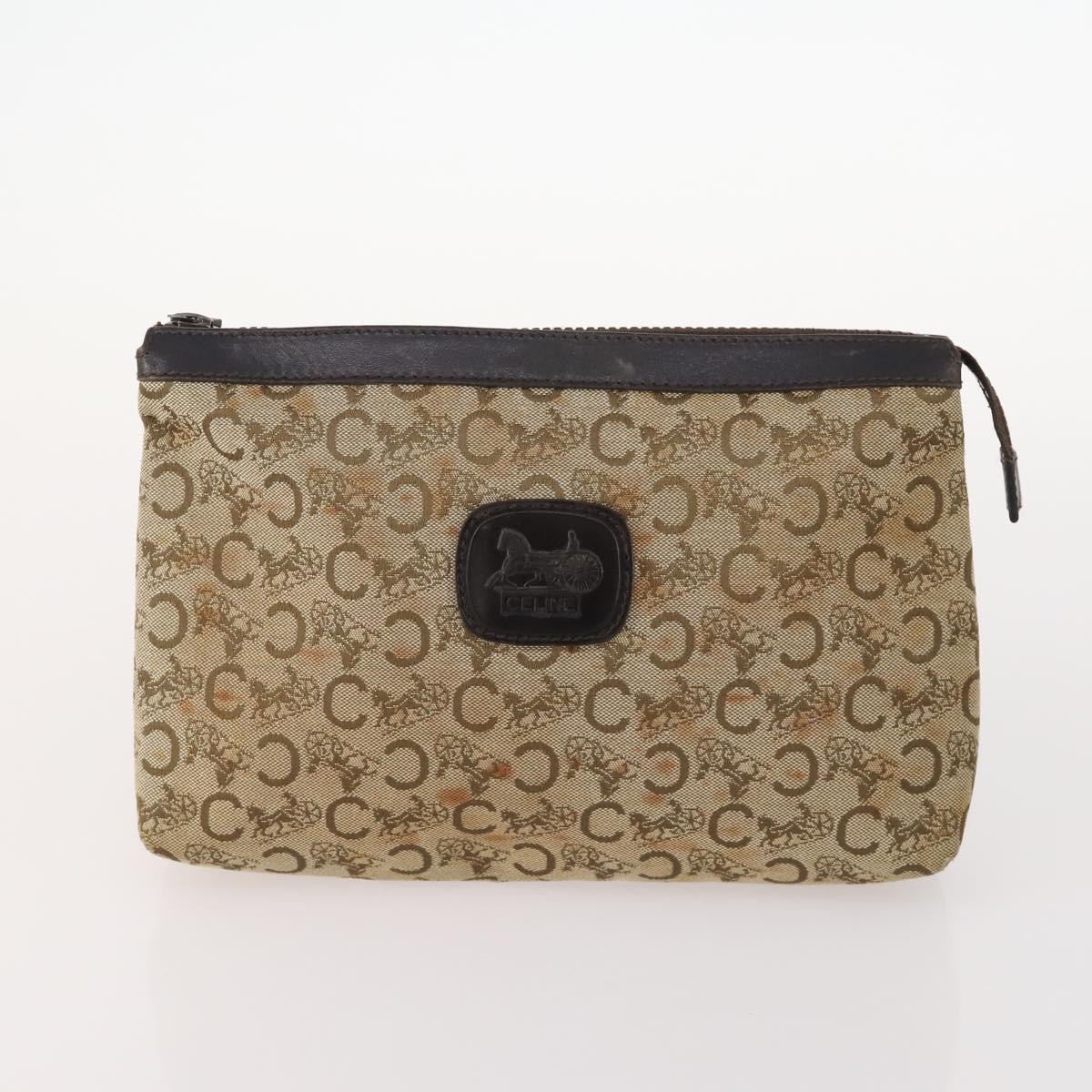 CELINE Macadam Canvas C Macadam Canvas Pouch PVC 3 Set Beige Brown Auth fm5234