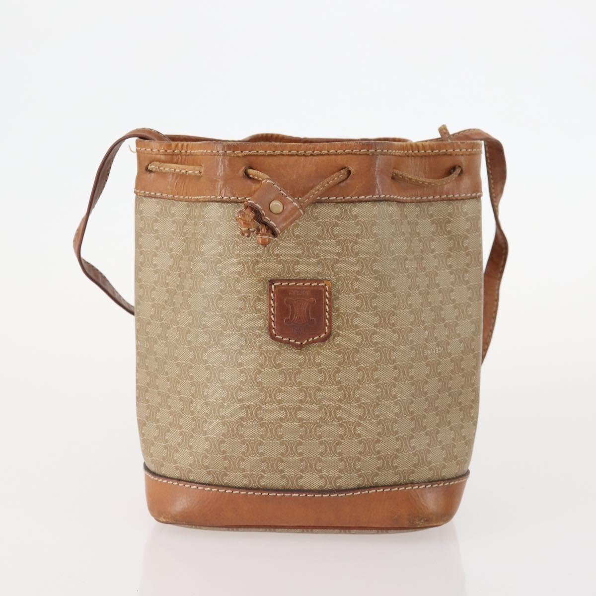 CELINE Macadam Canvas Clutch Bag PVC Leather 3 Set Brown Beige Auth fm5236