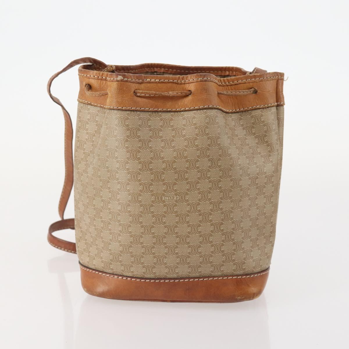 CELINE Macadam Canvas Clutch Bag PVC Leather 3 Set Brown Beige Auth fm5236