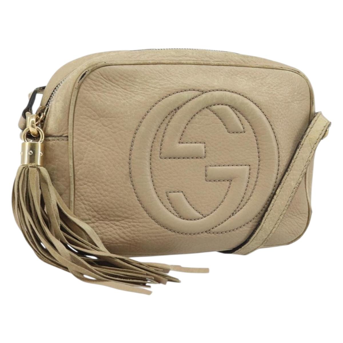 GUCCI Soho Shoulder Bag Leather Beige Gold 308361 Auth fm5252