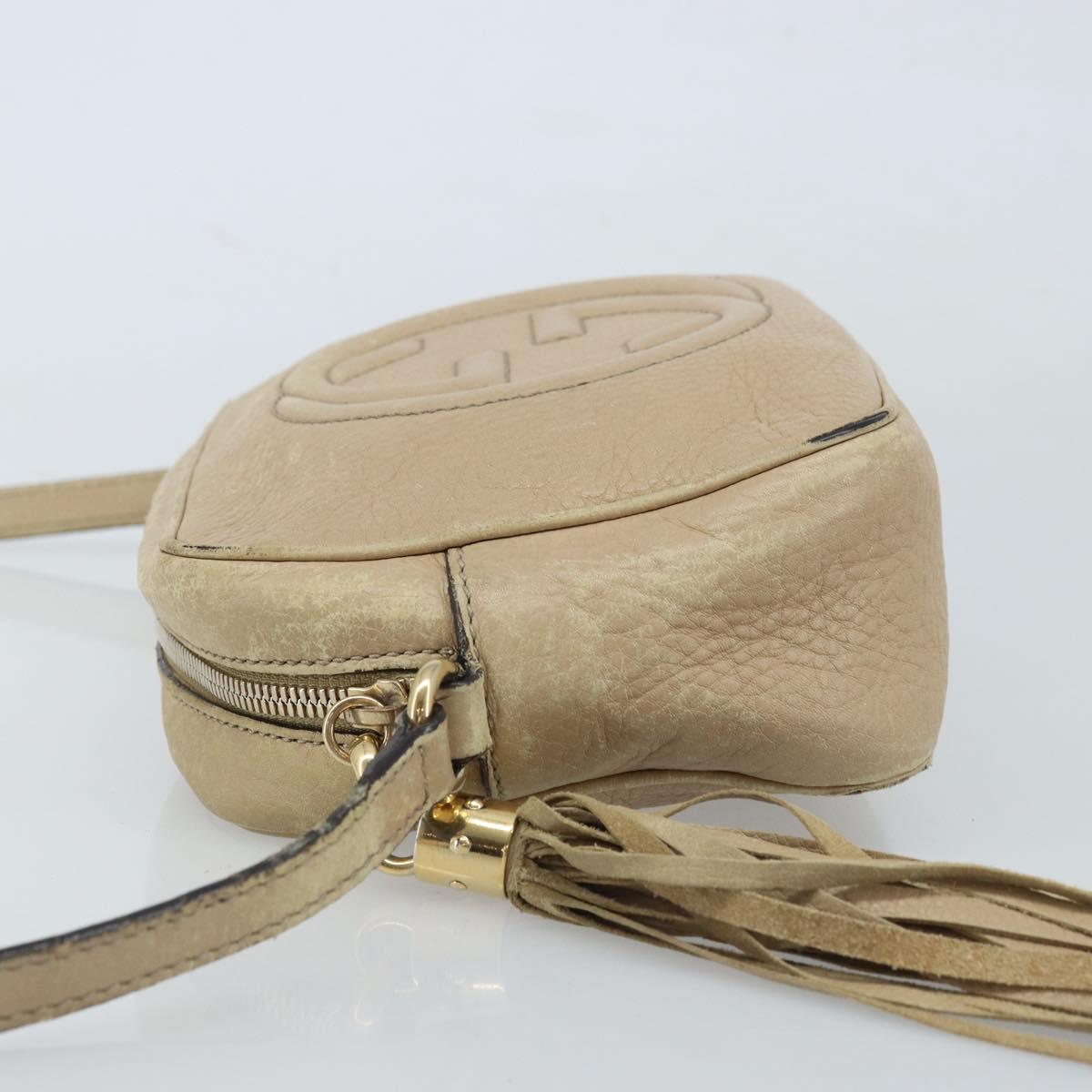 GUCCI Soho Shoulder Bag Leather Beige Gold 308361 Auth fm5252