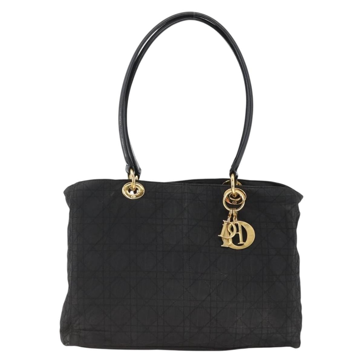 Christian Dior Canage Tote Bag Nylon Black Gold Auth fm5259