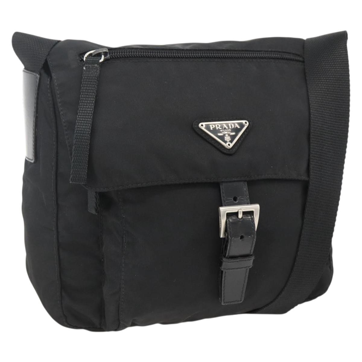 PRADA Shoulder Bag Nylon Black Silver Auth fm5260