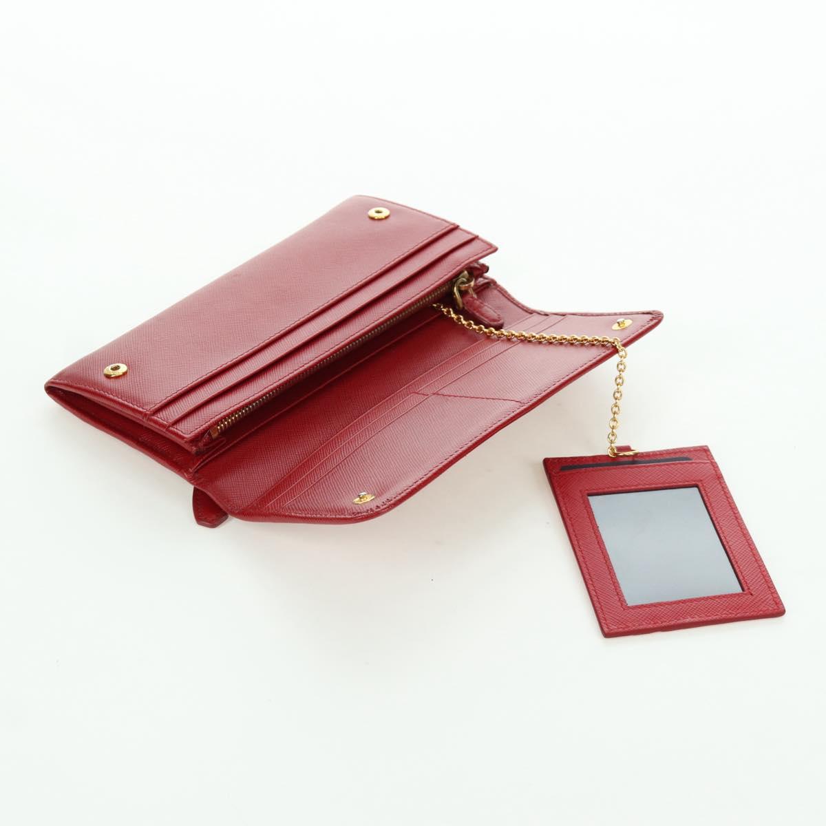PRADA Long Wallet Safiano leather Red Gold Auth fm5264