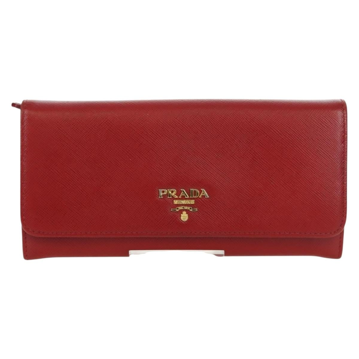 PRADA Long Wallet Safiano leather Red Gold Auth fm5264