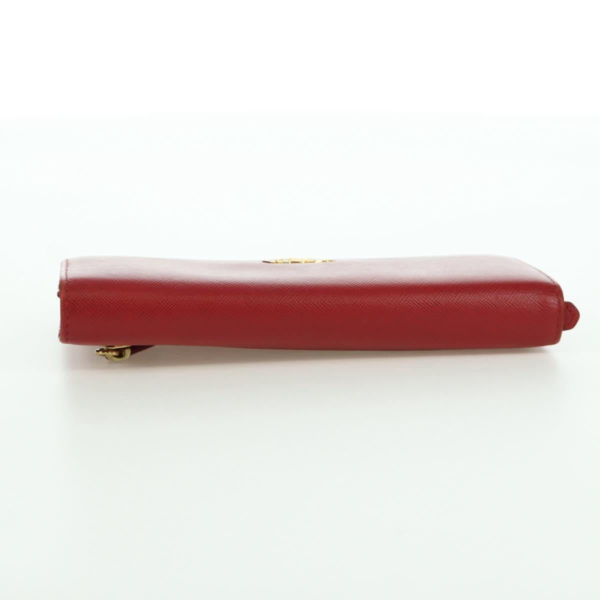 PRADA Long Wallet Safiano leather Red Gold Auth fm5264