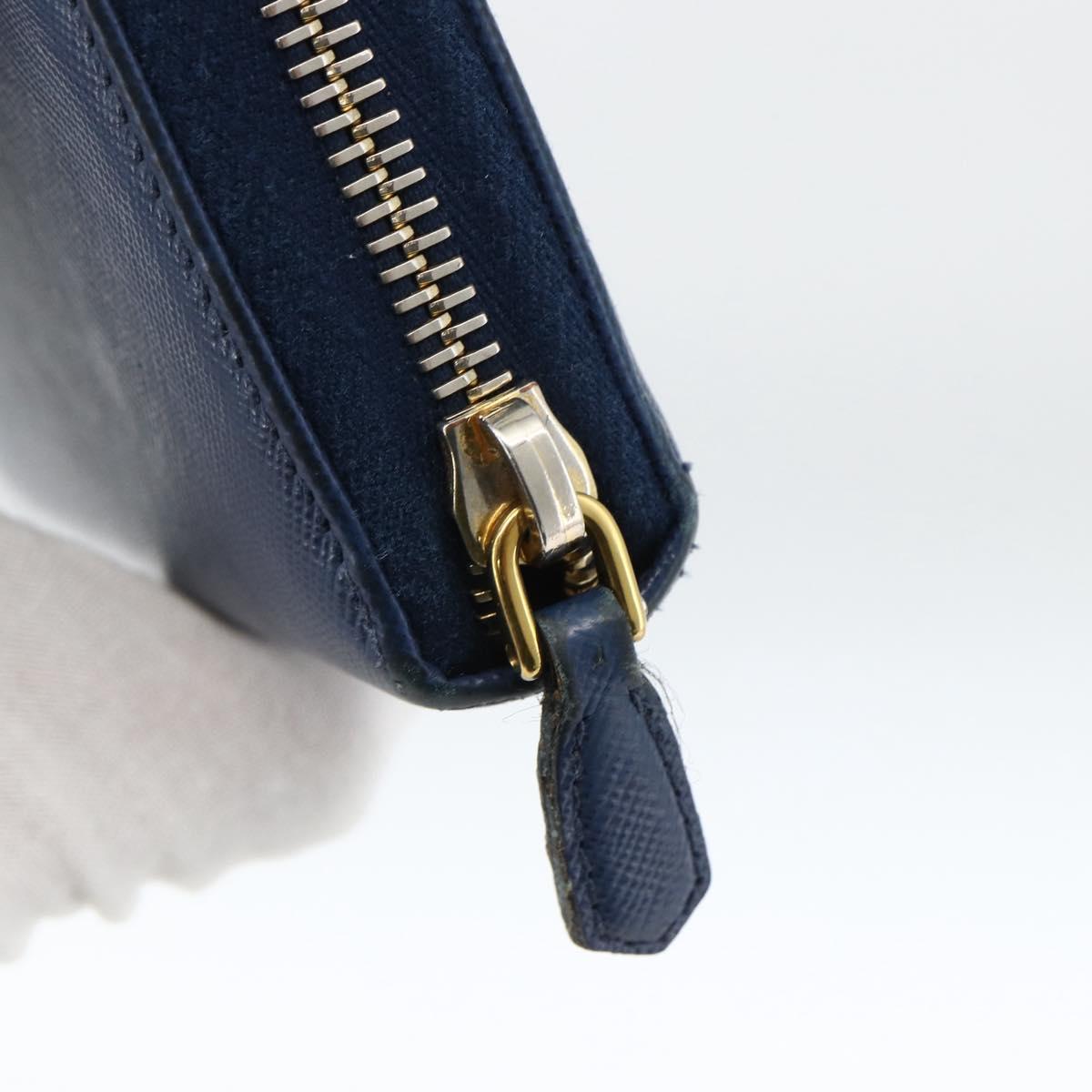 PRADA Long Wallet Safiano leather Navy Gold Auth fm5265