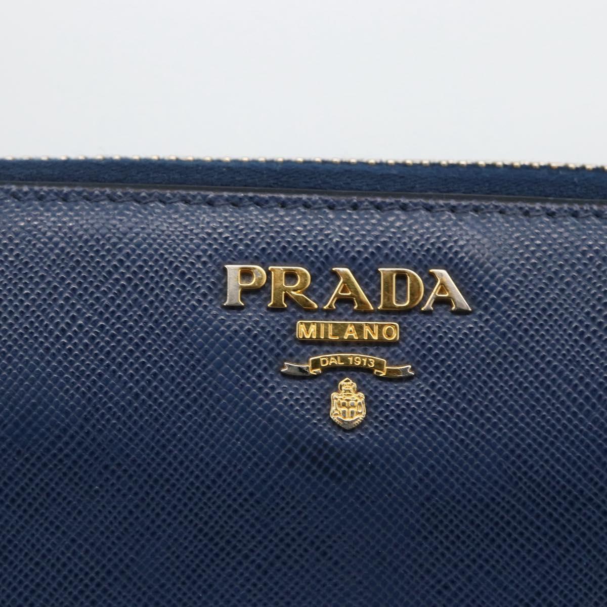 PRADA Long Wallet Safiano leather Navy Gold Auth fm5265