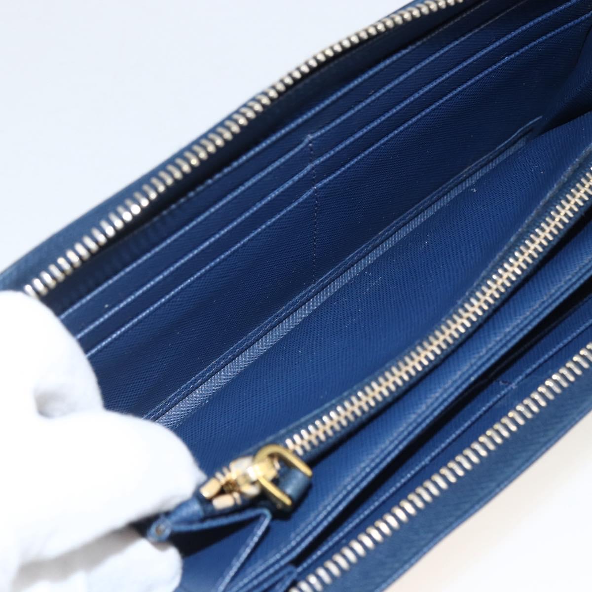 PRADA Long Wallet Safiano leather Navy Gold Auth fm5265