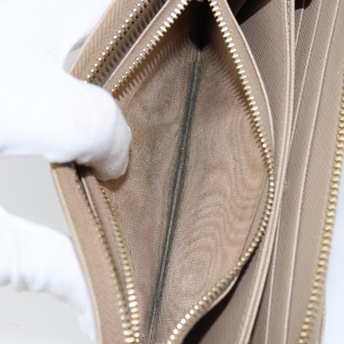 PRADA Ribbon Long Wallet Safiano leather Beige Gold Auth fm5266