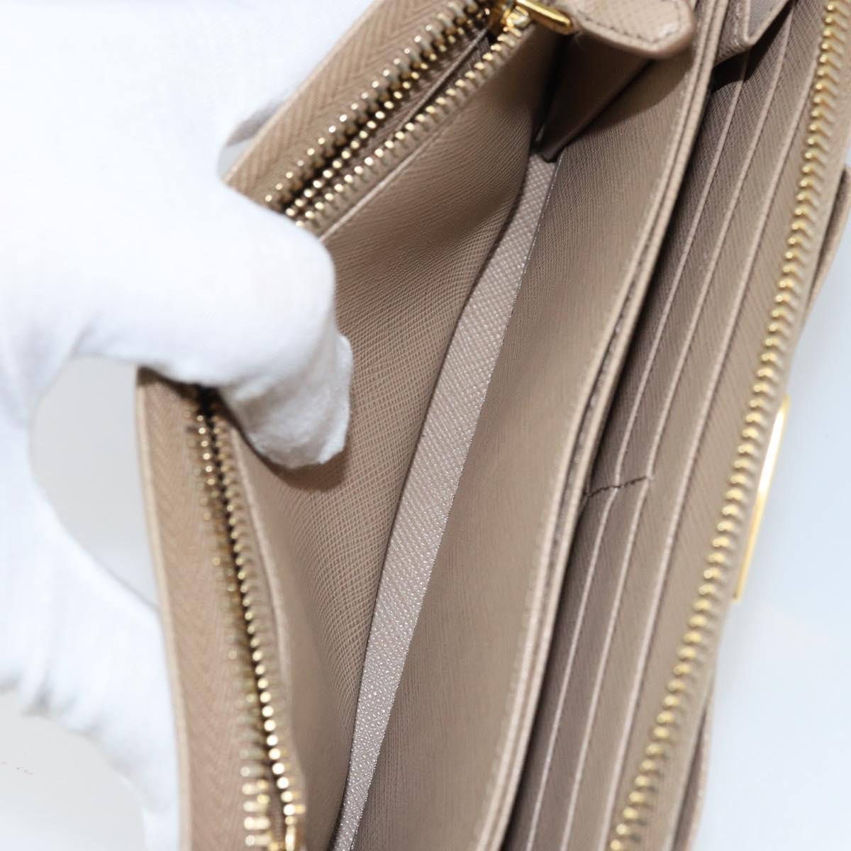PRADA Ribbon Long Wallet Safiano leather Beige Gold Auth fm5266