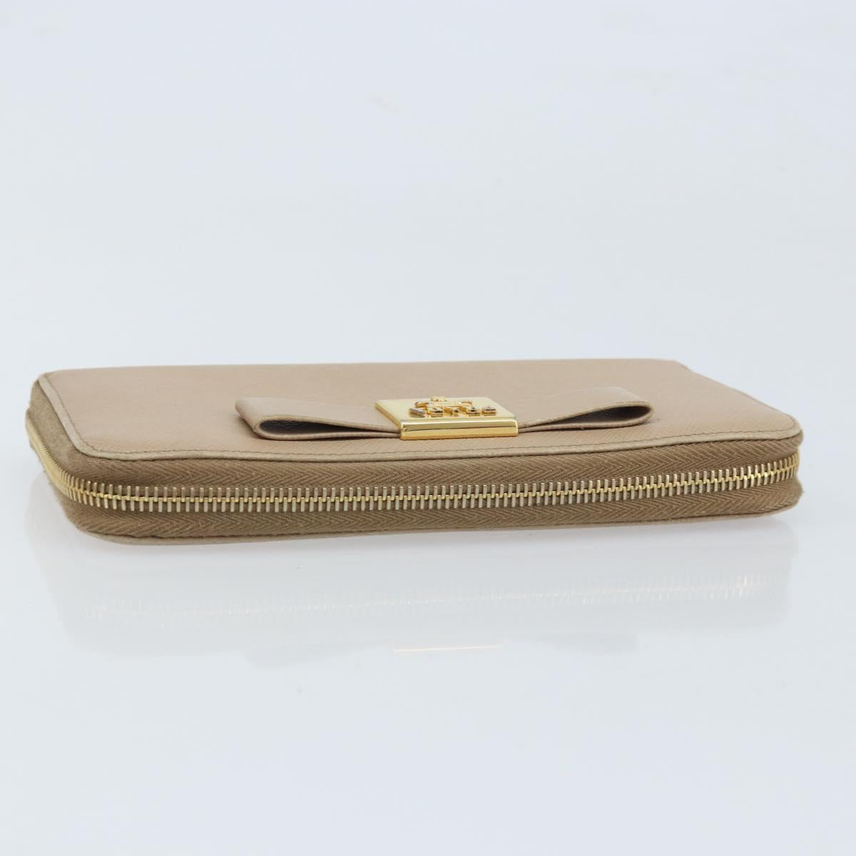 PRADA Ribbon Long Wallet Safiano leather Beige Gold Auth fm5266