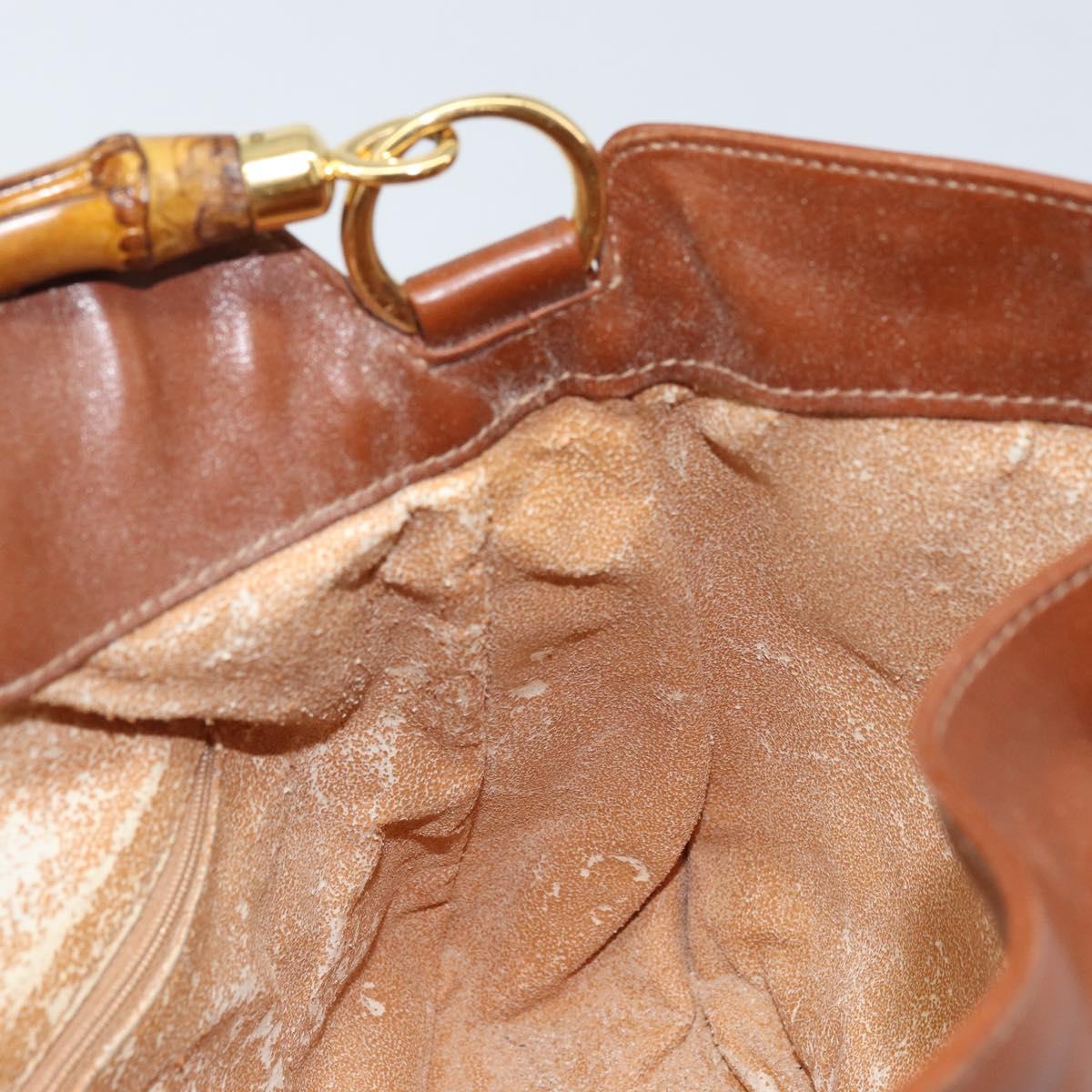GUCCI Bamboo Hand Bag Leather Brown Gold Auth fm5270