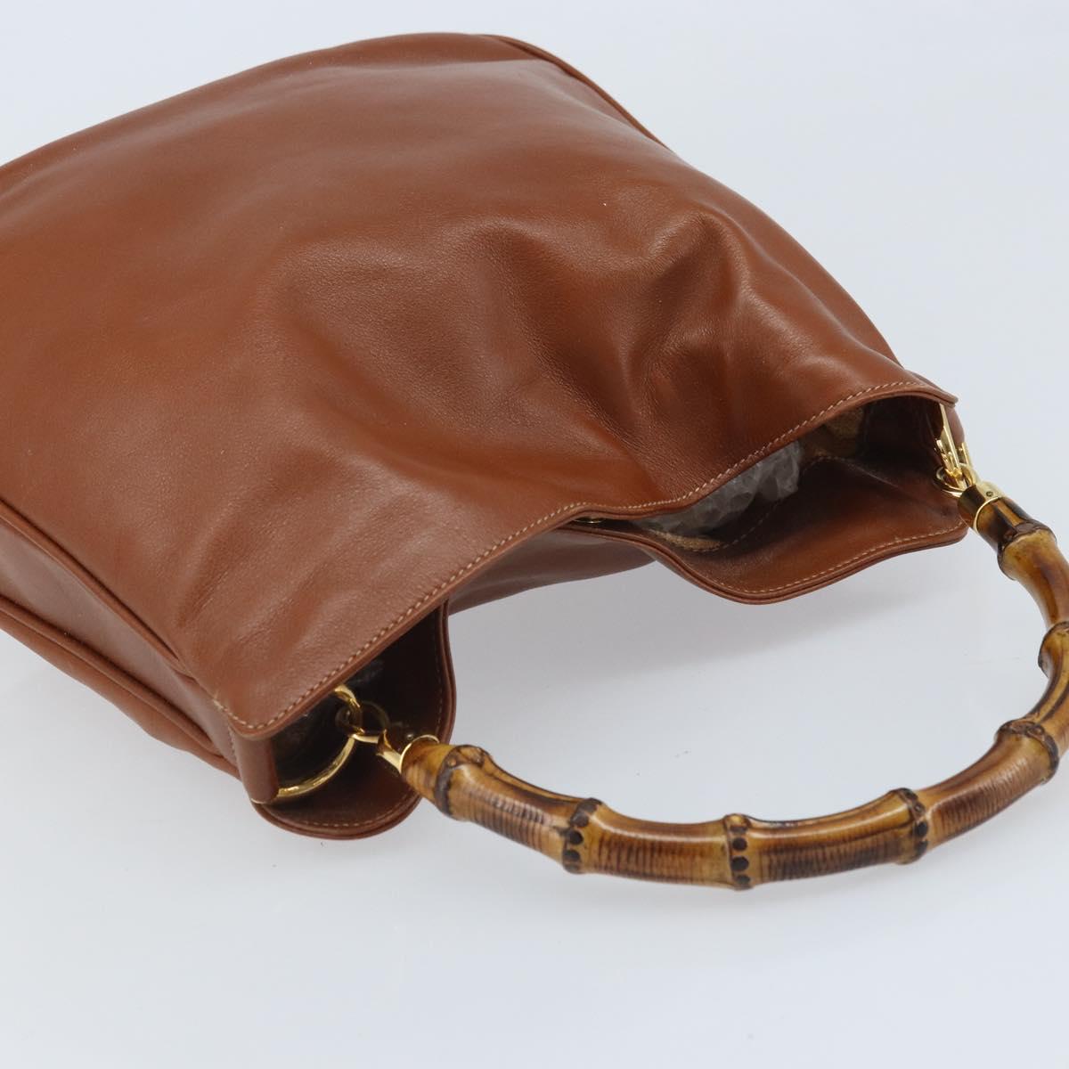 GUCCI Bamboo Hand Bag Leather Brown Gold Auth fm5270