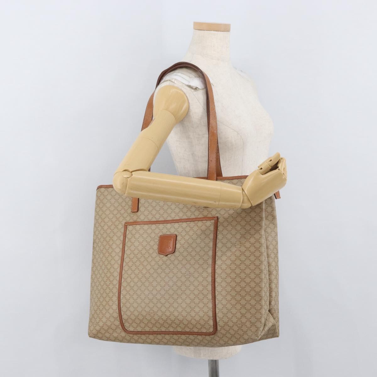 CELINE Macadam Canvas Tote Bag PVC Beige Gold Auth fm5278