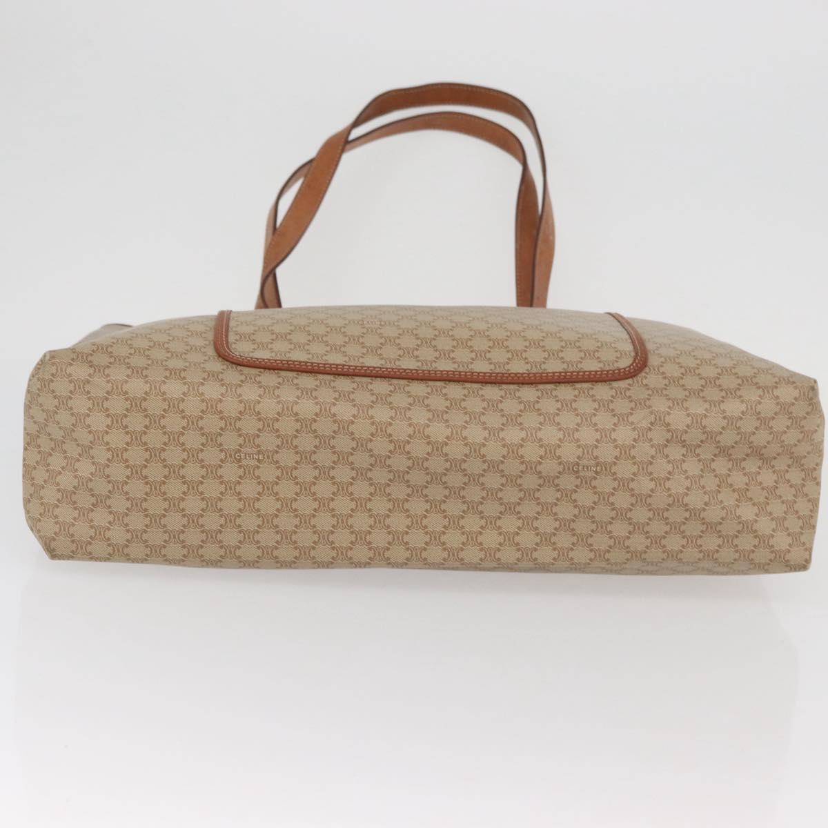 CELINE Macadam Canvas Tote Bag PVC Beige Gold Auth fm5278