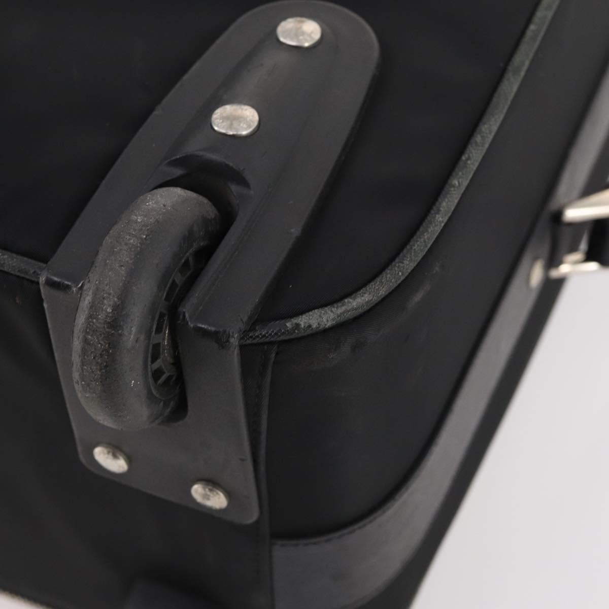 PRADA Carry Case Trunk Nylon Black Silver Auth fm5302
