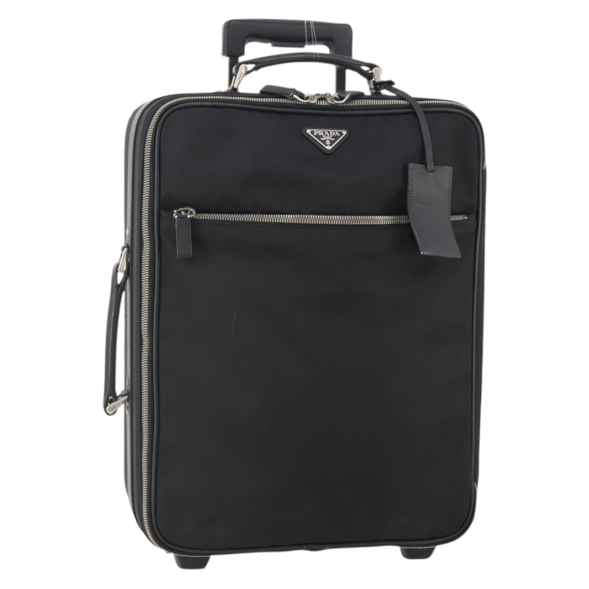 PRADA Carry Case Trunk Nylon Black Silver Auth fm5302
