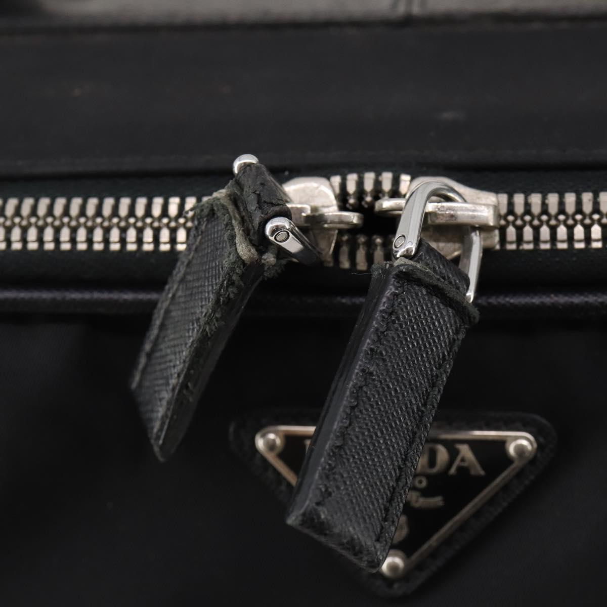 PRADA Carry Case Trunk Nylon Black Silver Auth fm5302