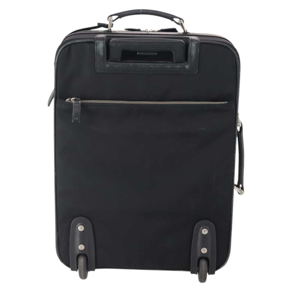 PRADA Carry Case Trunk Nylon Black Silver Auth fm5302