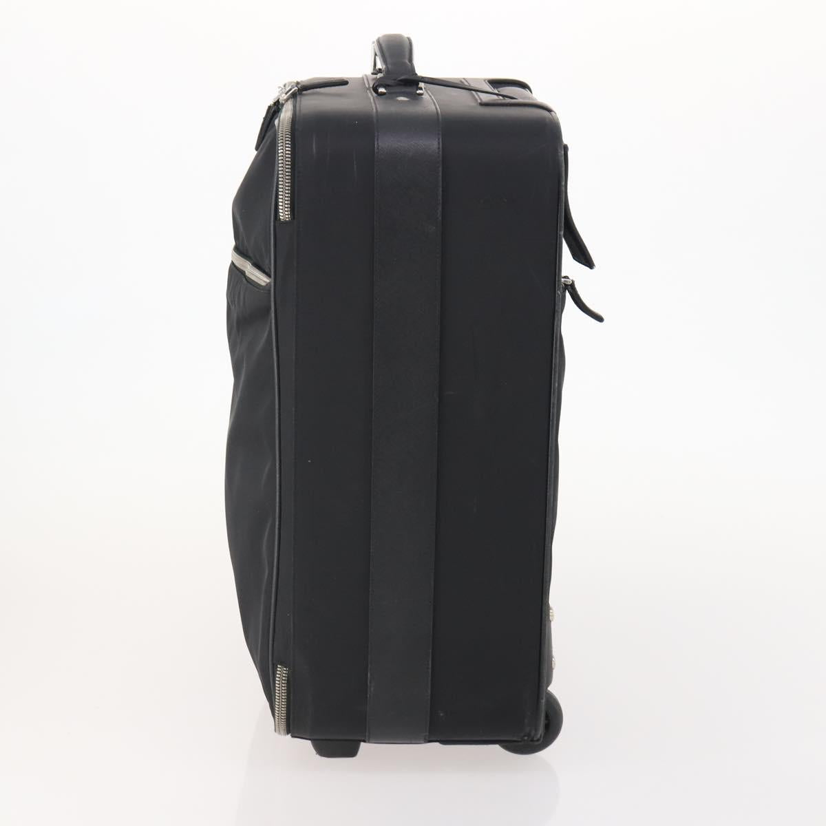 PRADA Carry Case Trunk Nylon Black Silver Auth fm5302