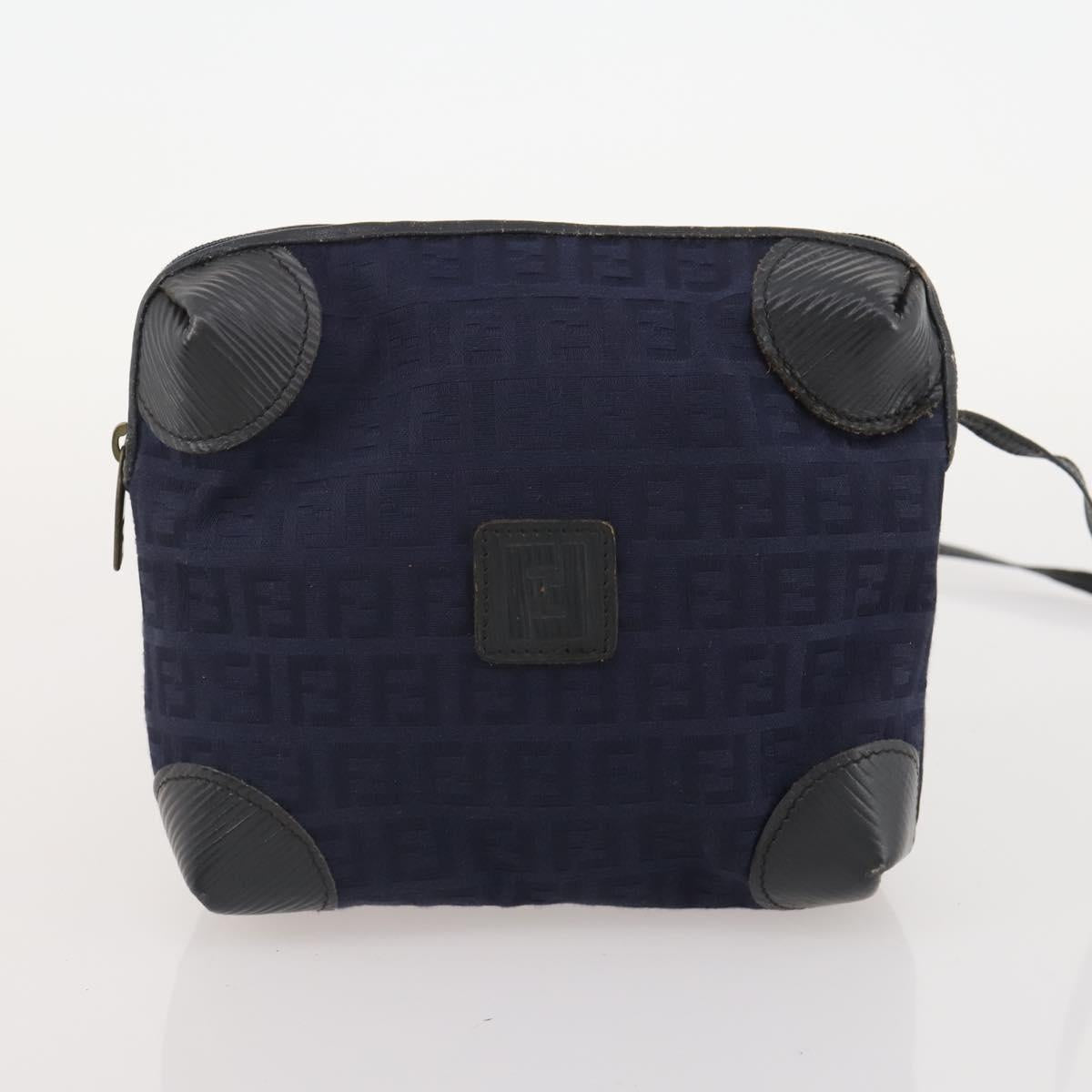 FENDI Pecan Canvas Zucchino Canvas Hand Bag 3 Set Brown Black Navy Auth fm5309