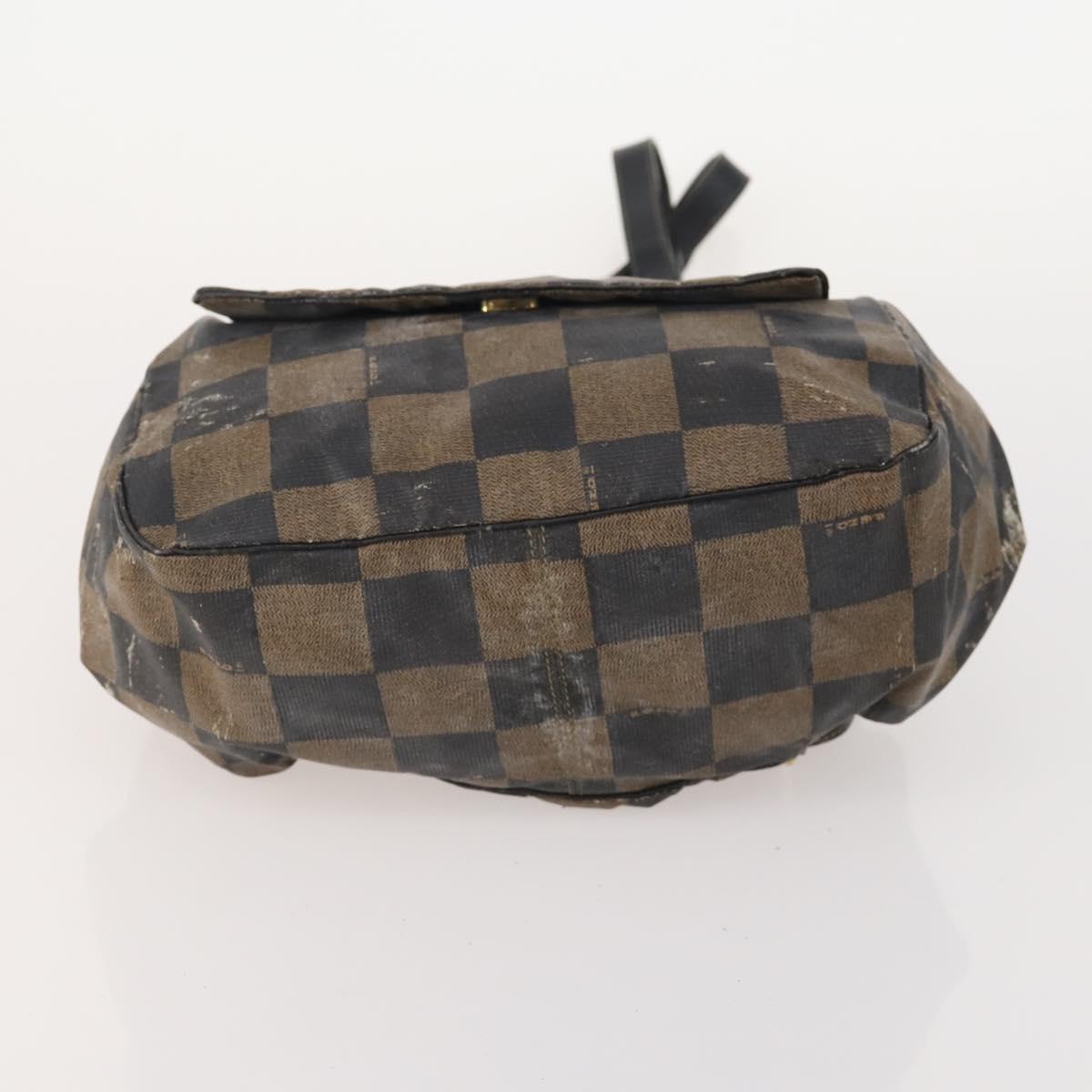 FENDI Pecan Canvas Zucchino Canvas Hand Bag 3 Set Brown Black Navy Auth fm5309