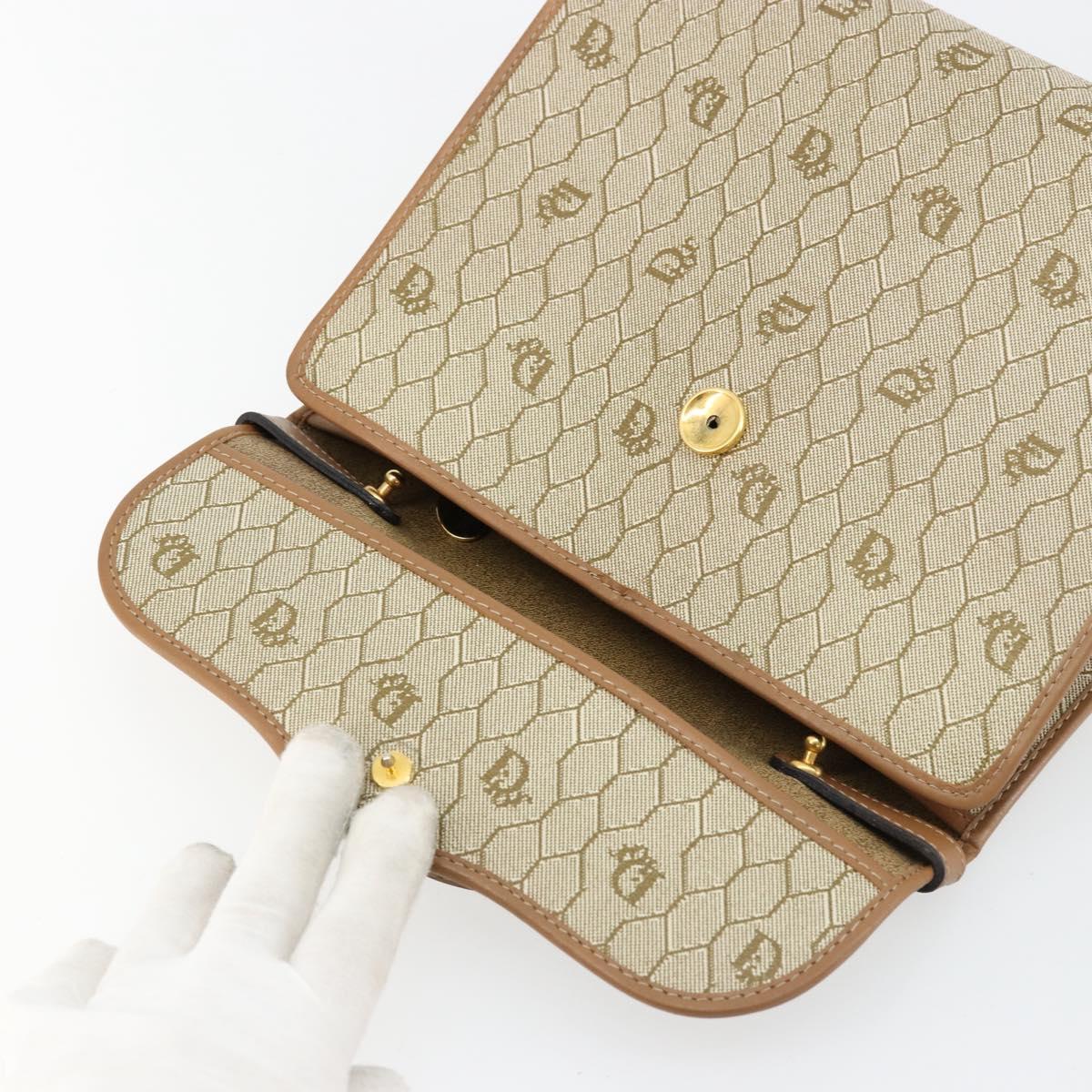 Christian Dior Honeycomb Canvas Bag PVC Beige Gold 000 109 0122 Auth fm5314A