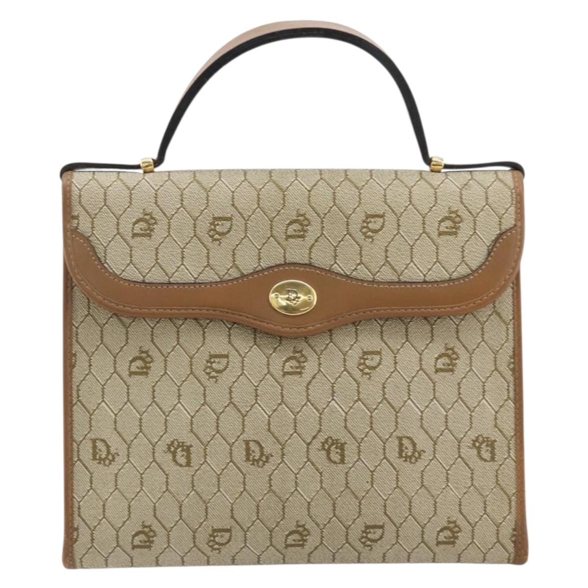 Christian Dior Honeycomb Canvas Bag PVC Beige Gold 000 109 0122 Auth fm5314A